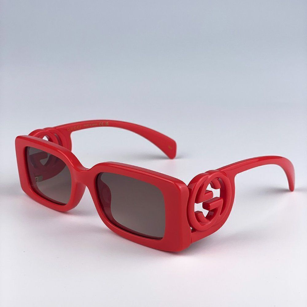 SALE! NEW Gucci GG1325S 005 Red Brown Gradient Rectangle Women Sunglasses - Picture 6 of 13